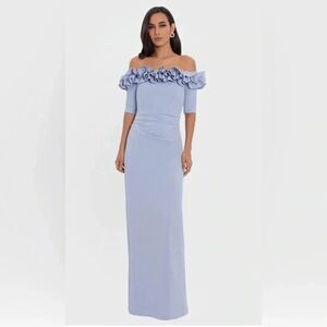 XSCAPE Womens Light Blue Lined Short Sleeve Full-Length Evening Gown Dress 14